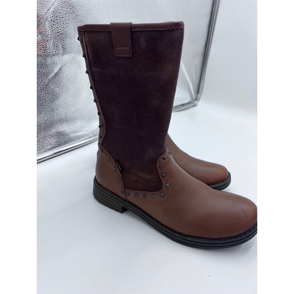 Umi Abbie Kids Brown Leather Suede Studded Tall Boots Size 3 US 35 EU